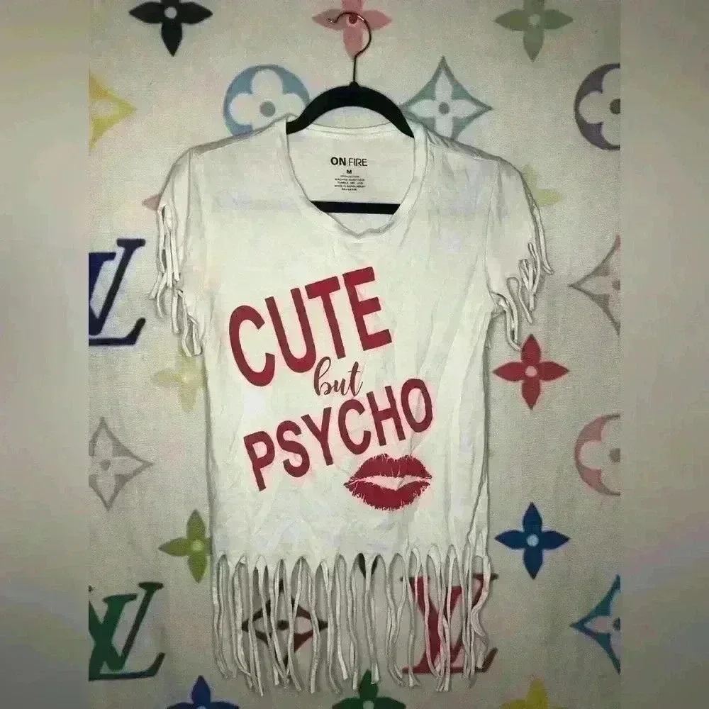 Cute But Psycho White Fringe Top